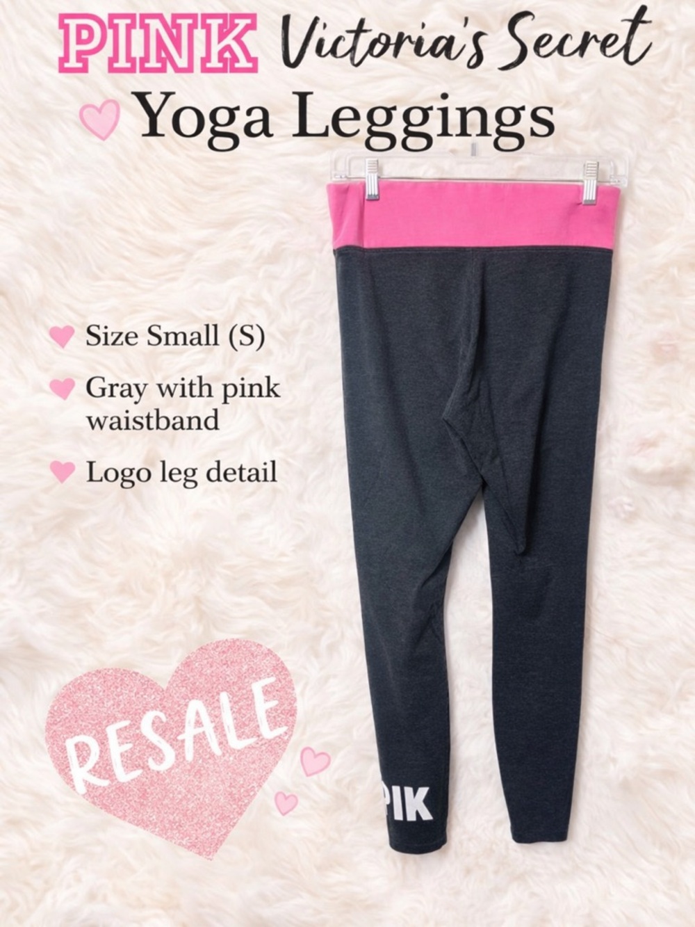 PINK Victoria’s Secret Yoga Leggings Gray Pink Waistband Logo S